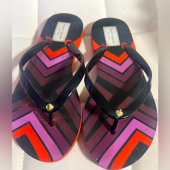 Kate Spade NY Manette Black Multi Striped Flip Flops Womens size 6 - Picture 2 of 7